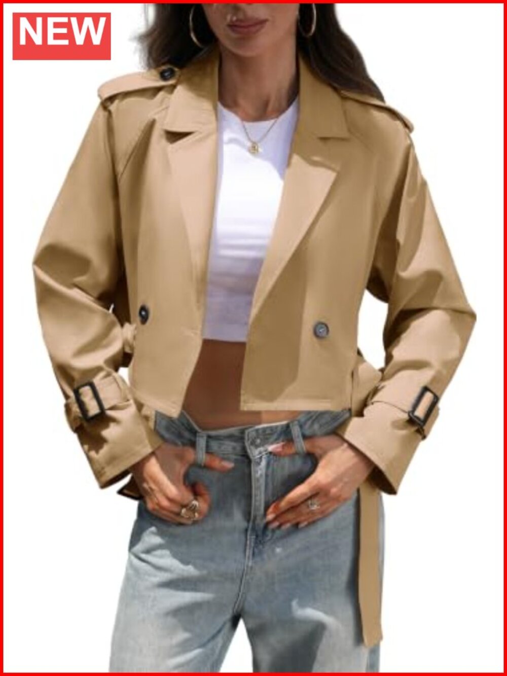 Women's Cropped Trench Coat Belted Short Jacket Windbreaker